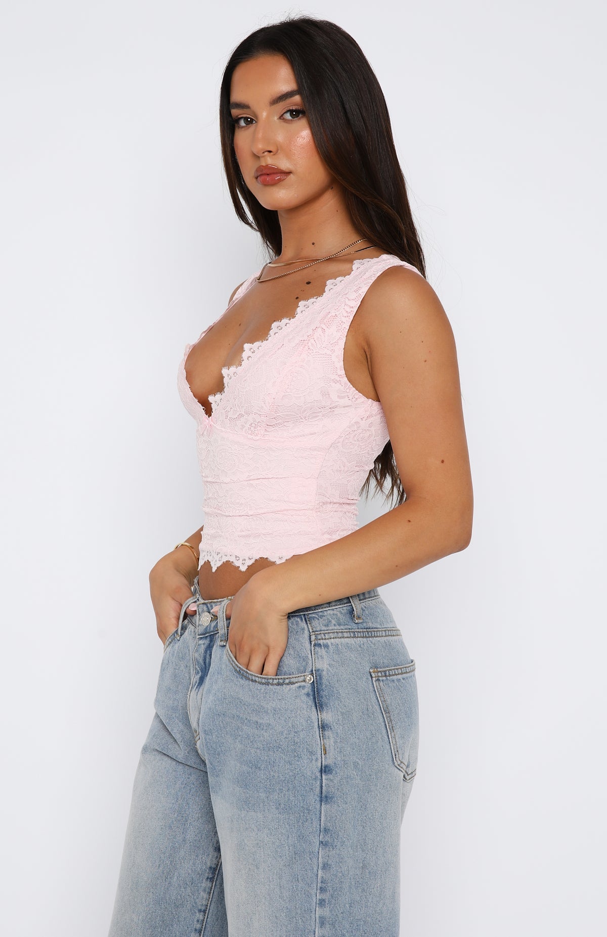 Let's Just Talk Lace Top Baby Pink