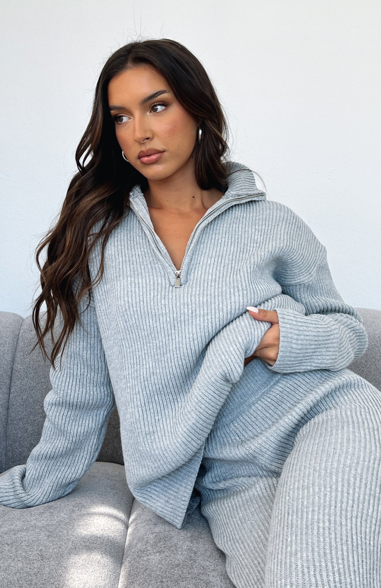 Let's Get Cosy Knit Sweater Grey Marle
