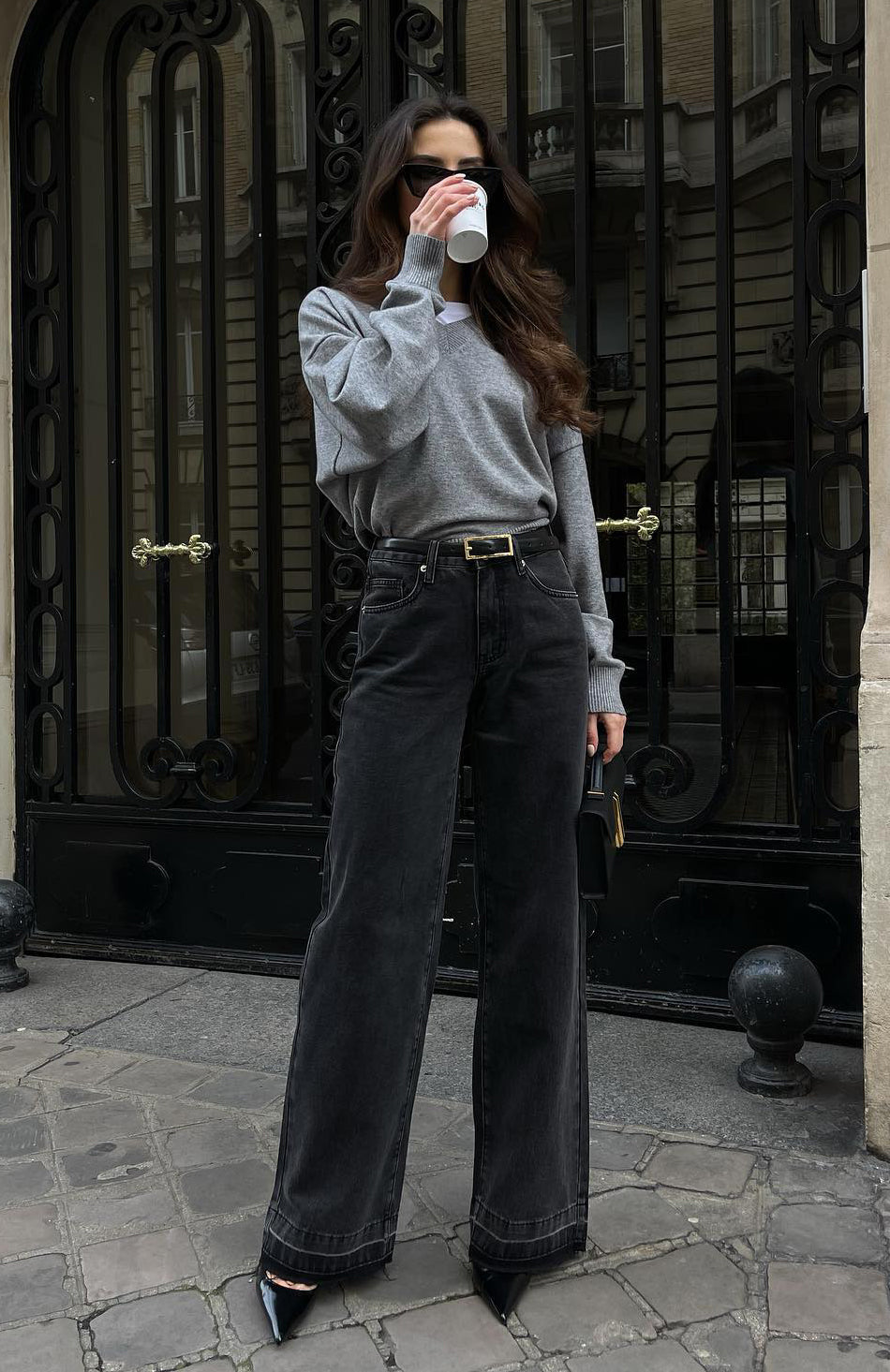 I Don't Need You Mid Rise Wide Leg Jeans Black Acid Wash